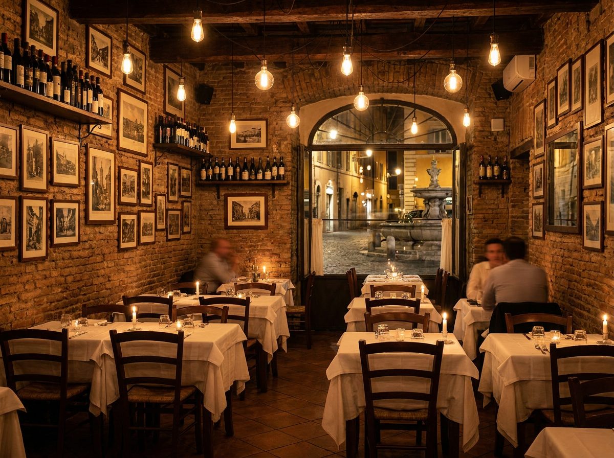 La sala dell'Osteria Del Gusto, a due passi dalla Fontana di Trevi